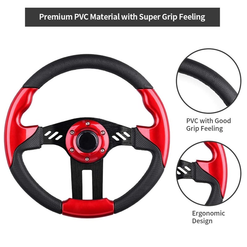 LEAPGOMAX Golf Cart Steering Wheel with Premium Grip Leather fit EZGO TXT/RXV, Club Car DS/Precedent/Tempo/Onward, Yamaha G1-G29 Golf Carts, Universal Golf Cart Steering Wheel with Ergonomic Design - Image 3